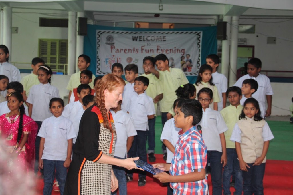 Sara Jackson presenting a prize at the Parent Fun Evening